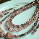 Handcrafted, Artisan Jewelry Pink Leopard 3-Strand Necklace/Earring Set