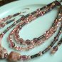 Handcrafted, Artisan Jewelry Pink Leopard 3-Strand Necklace/Earring Set
