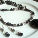 Handcrafted, Artisan Jewelry Black Cherry Swirl Necklace and Earrings Set