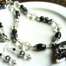 Handcrafted, Artisan Jewelry A Rose In Zebra Necklace and Earring Set