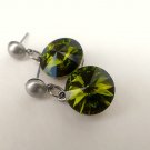 Earstuds Swarovski crystal rhinestone Crystal Passions, olivine 14mm faceted rivoli