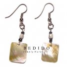 Dangling 25mmx30mm Rectangular Black Lip W/ Troca Beads Shell Earrings