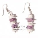 Dangling White Rose W/ Dyed Lilac White Rose Accent Shell Earrings