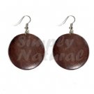 Dangling Round 32mm natural Wood In Brown with Clear Semi Gloss Protective Topcoat Wood Earrings