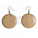 Dangling Round 32mm natural Wood with Clear Semi Gloss Protective Topcoat Wood Earrings