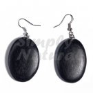 Dangling Oval 38mmx27mm natural Wood In Black with Clear Semi Gloss Protective Topcoat Wood Earrings