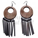Dangling 50mm Round natural Black Wood with 20mm Inner Hole And Dangling 45mm 9Pcs. Rounded Wood Sti