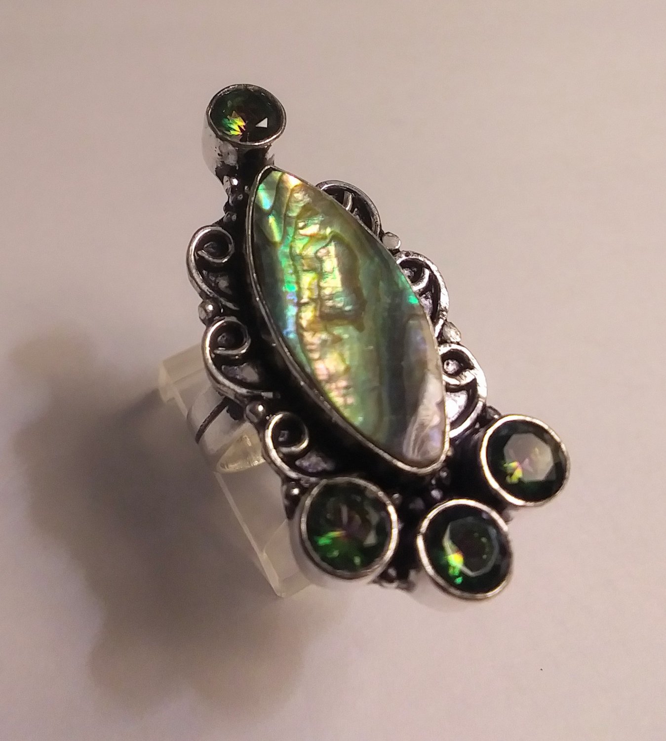 Unique 925 Sterling Silver Abalone Mystical Topaz Ring
