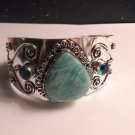Stunning 925 Sterling Silver Amazonite Apalite Cuff Bracelet