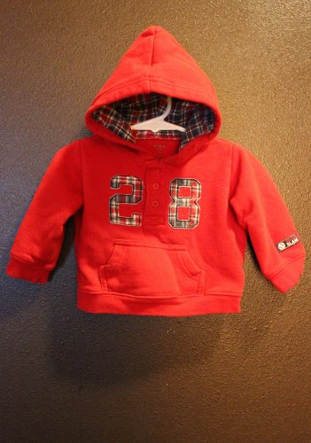 Boy Sz 9m Carters Red Sweater with Hoodie and One Front Pocket