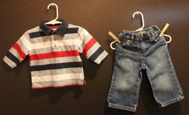 Boy Sz 12/18m 2-pc Set Long Sleeve Collar Shirt & Blue Jeans by Arizona & Old Navy