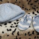 Boy Sz 3/6m 2-pc Knitted Cap & Slipper Set Striped
