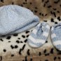 Boy Sz 3/6m 2-pc Knitted Cap & Slipper Set Striped