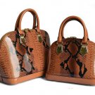 snake veins women genuine cowhide leather shell handbag with double zipper closure