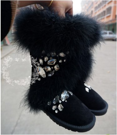 rhinestone fox fur snow boots