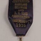 Vintage Elks Club BPOE Annual Convention  Metal Badge w/ Ribbon Hagerstown 1938