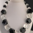 Signed RICHELIEU Chunky Sparkling Clear & Shiny Black Lucite Necklace