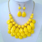 Yellow Bubble Necklace Tear drop + Earrings, Designer Inspired Statement Necklace, Bib Necklace.