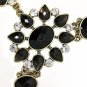 NEW! BLACK Holiday Necklace With Full Faceted Black Rhinestone Center.