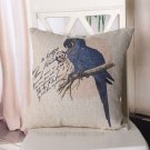 Blue Parrot cotton linen pillowcase-pillow cover - cushion cover - throw pillow cover
