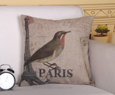 Iron Tower & Bird cotton linen pillowcase-pillow cover - cushion cover - throw pillow cover