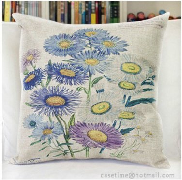 Daisy cushion cover,18x18" cotton linen pillowcase-pillow cover