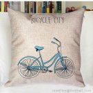 Antique blue bike pillow cover,18x18" cotton linen pillowcase-pillow cover - cushion cover
