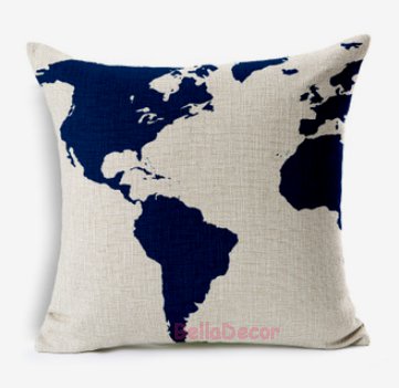 map cushion cover- pillowcase-pillow cover - nautical cushion cover