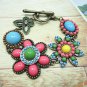 Multi colors stone mixed flower & butterfly bracelet