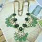 Stone mixed green tone flower bib statement necklace
