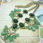 Stone mixed green tone flower bib statement necklace