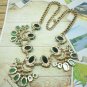 Stone mixed green tone flower bib statement necklace