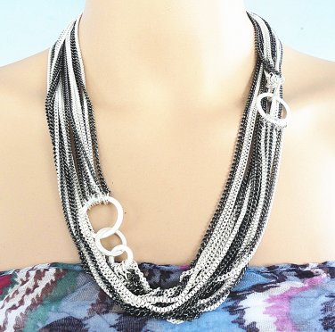 Multi rows long endless chain necklace in two tones