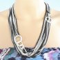 Multi rows long endless chain necklace in two tones