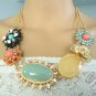 Flower bib statement necklace with multi color stones