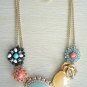 Flower bib statement necklace with multi color stones