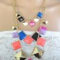 Colorful squares three row layered long necklace