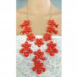 Red flower long statement necklace