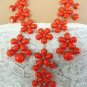 Red flower long statement necklace