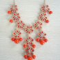 Red flower long statement necklace