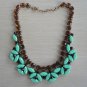 Green and brown stone mixed bib statement necklace