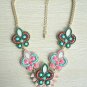 Multi colors gold plating faux bead embroidery metal bib statement necklace