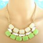 Lime green crystal faceted geometric resin stone mixed gold metal bib statement choker necklace
