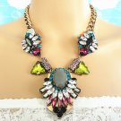 Multi colors bold prong stone mixed antique gold metal bib statement chunky choker necklace