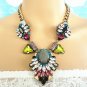 Multi colors bold prong stone mixed antique gold metal bib statement chunky choker necklace