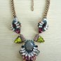 Multi colors bold prong stone mixed antique gold metal bib statement chunky choker necklace