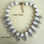 Grey tone prong stone mixed antique gold metal bib statement chunky choker necklace