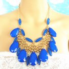 Gold and capri blue chunky choker necklace