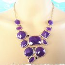 Gold and purple geometric stone mixed bib statement short chunky choker necklace