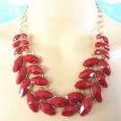 Gold and dark red geometric bib statement short chunky choker necklace